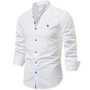 Men's Button-Down Shirt - Band Collar with Long Sleeves