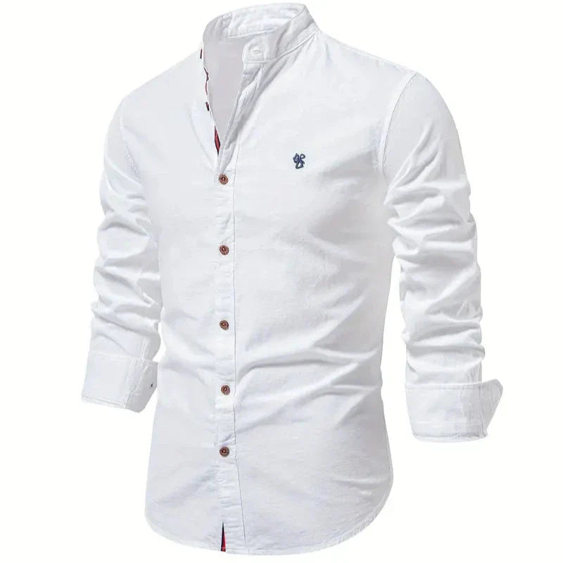 Men's Button-Down Shirt - Band Collar with Long Sleeves
