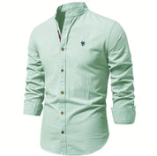 Men's Button-Down Shirt - Band Collar with Long Sleeves