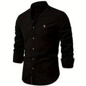 Men's Button-Down Shirt - Band Collar with Long Sleeves