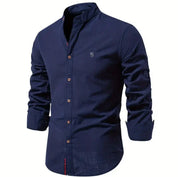 Men's Button-Down Shirt - Band Collar with Long Sleeves