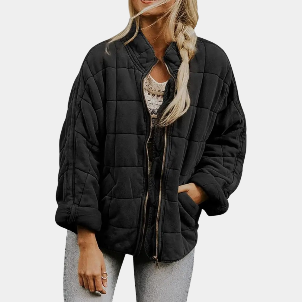 Women's Quilted Jacket - Stand-Up Collar & Zip Front