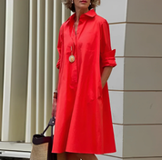 Elegant Rolled-Up Sleeves Shirt Dress for Women