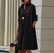 Elegant Rolled-Up Sleeves Shirt Dress for Women