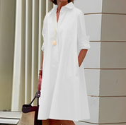 Elegant Rolled-Up Sleeves Shirt Dress for Women