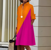 Elegant Rolled-Up Sleeves Shirt Dress for Women
