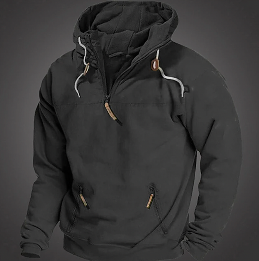 Men's Hoodie - Half-Zip Front with Drawstring Hood