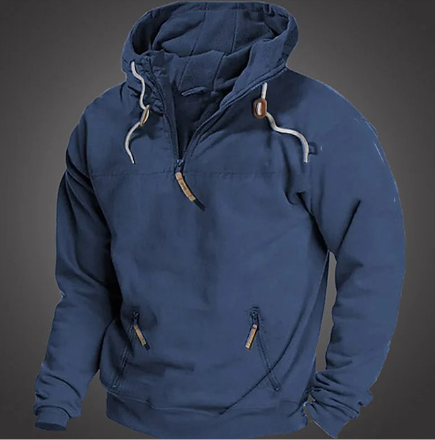 Men's Hoodie - Half-Zip Front with Drawstring Hood