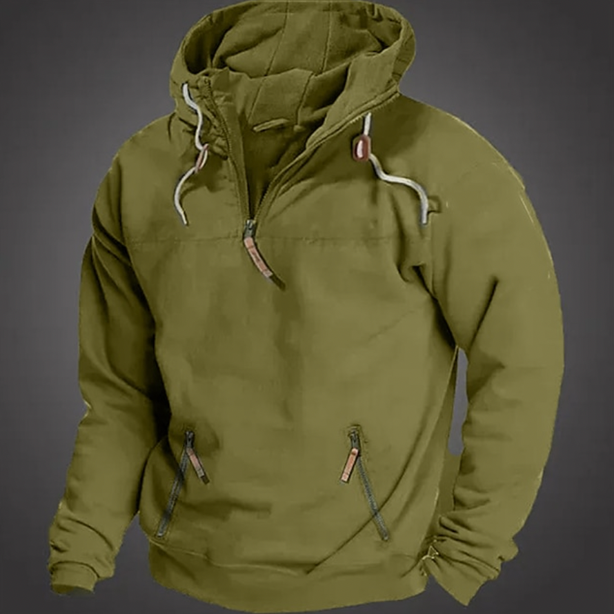 Men's Hoodie - Half-Zip Front with Drawstring Hood
