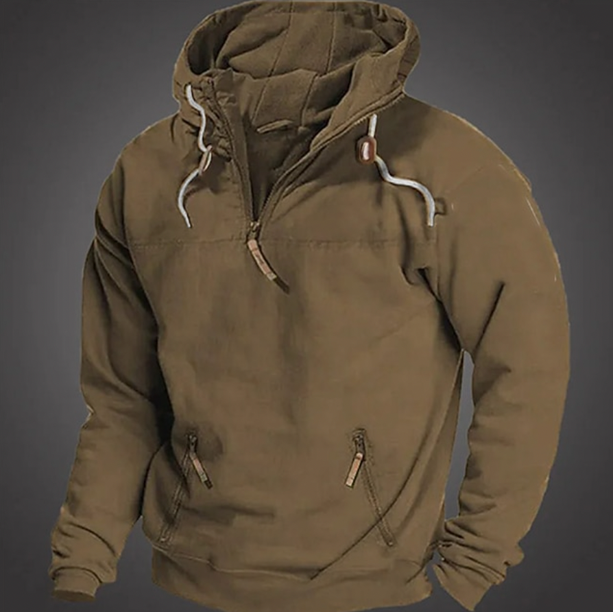 Men's Hoodie - Half-Zip Front with Drawstring Hood