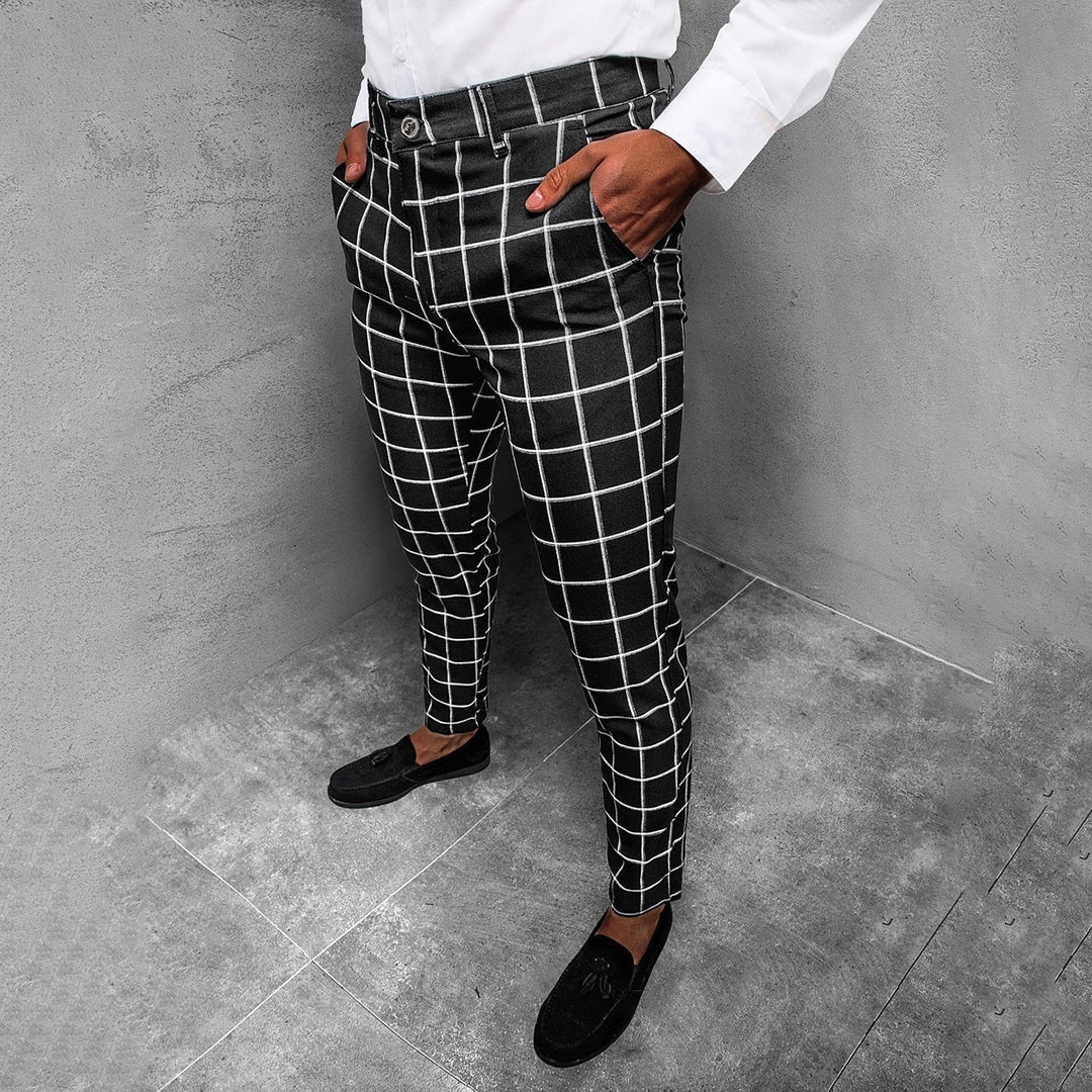 Men's Checkered Work Trousers - Slim Fit & Patterned