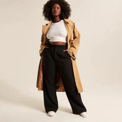 Women's Wide Leg Work Trousers - High-Waisted & Pleated