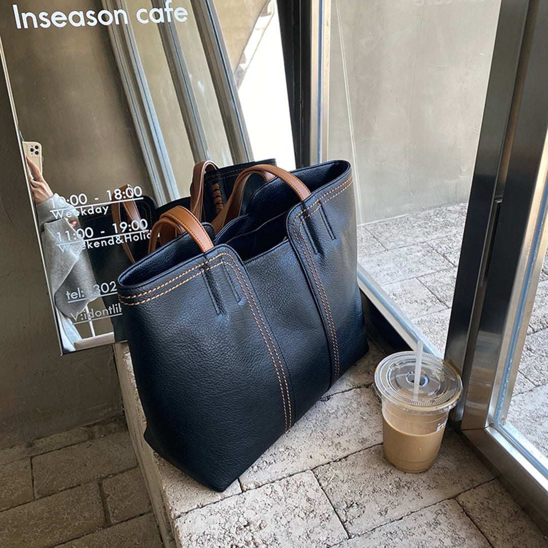 Women's Structured Tote Bag - Textured Dual Handle Everyday