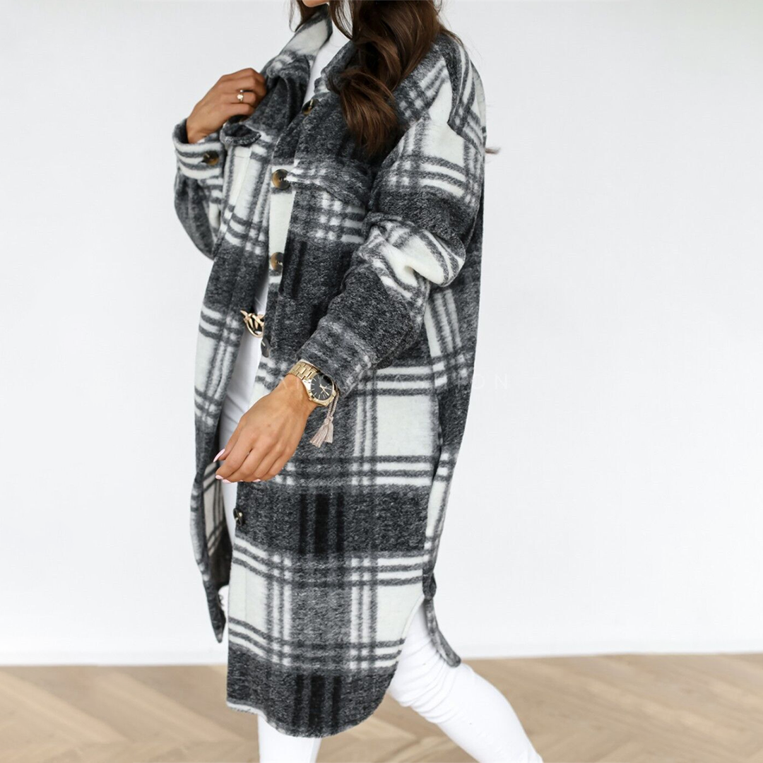 Women’s Coat – Checked Plaid with Button Front