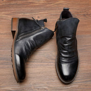 Men's Ankle Boots - Side Zip with Low Heel