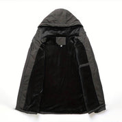 Men's Cozy Black Windbreaker - Warm Lining Detail