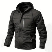 Men's Cozy Black Windbreaker - Warm Lining Detail