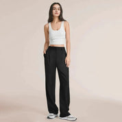 Women's Wide Leg Work Trousers - High-Waisted & Pleated