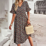 Women's Chic Floral Midi Summer Dress - Casual Beach Party