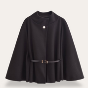 Women's Belted Cape - High Neck and Single Button Closure