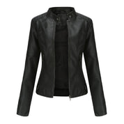 Women's Biker Jacket - Front Zipper with Quilted Detail