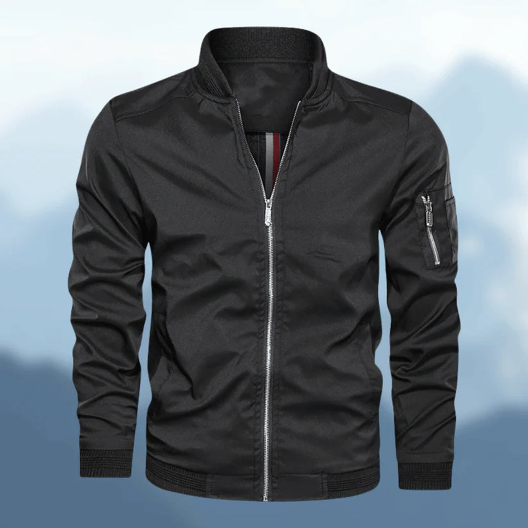 Men's Bomber Jacket - Zip Sleeve Pocket with Ribbed Trim