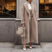 Women's Longline Coat - Oversized Lapel and Open Front Design
