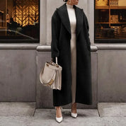 Women's Longline Coat - Oversized Lapel and Open Front Design
