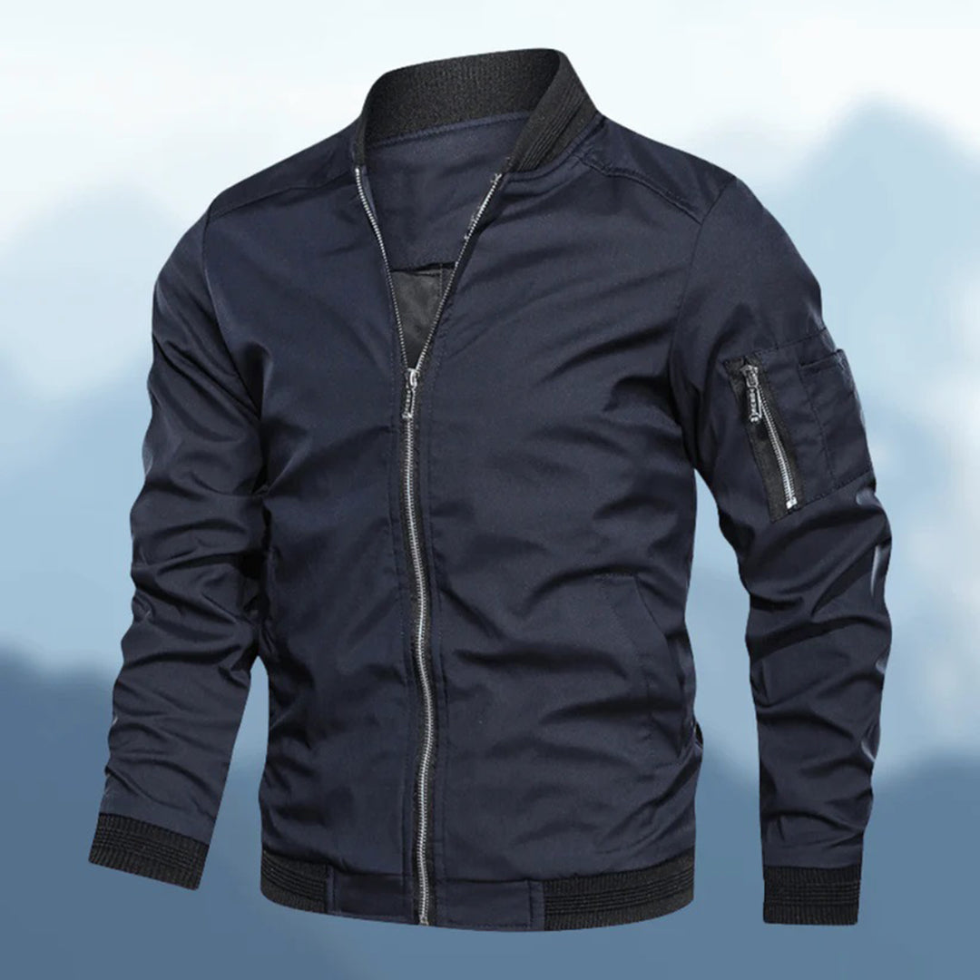 Men's Bomber Jacket - Zip Sleeve Pocket with Ribbed Trim