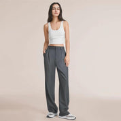 Women's Wide Leg Work Trousers - High-Waisted & Pleated