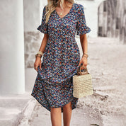 Women's Chic Floral Midi Summer Dress - Casual Beach Party