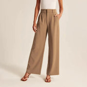 Women's Wide Leg Work Trousers - High-Waisted & Pleated