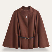 Women's Belted Cape - High Neck and Single Button Closure