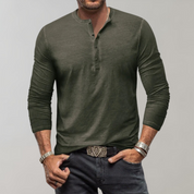 Men's Long Sleeve Top - Henley with Button Placket & Casual Fit