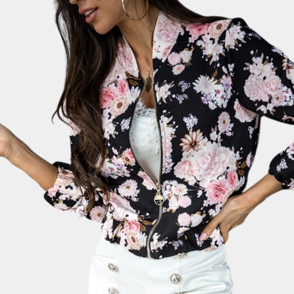 Women's Printed Bomber Jacket - Full Zip with Ribbed Trim