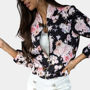 Women's Printed Bomber Jacket - Full Zip with Ribbed Trim