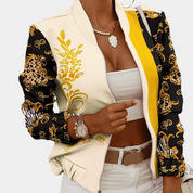 Women's Printed Bomber Jacket - Full Zip with Ribbed Trim
