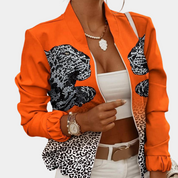 Women's Printed Bomber Jacket - Full Zip with Ribbed Trim
