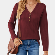 Women's Long Sleeve Top - Cable Knit & V-Neck