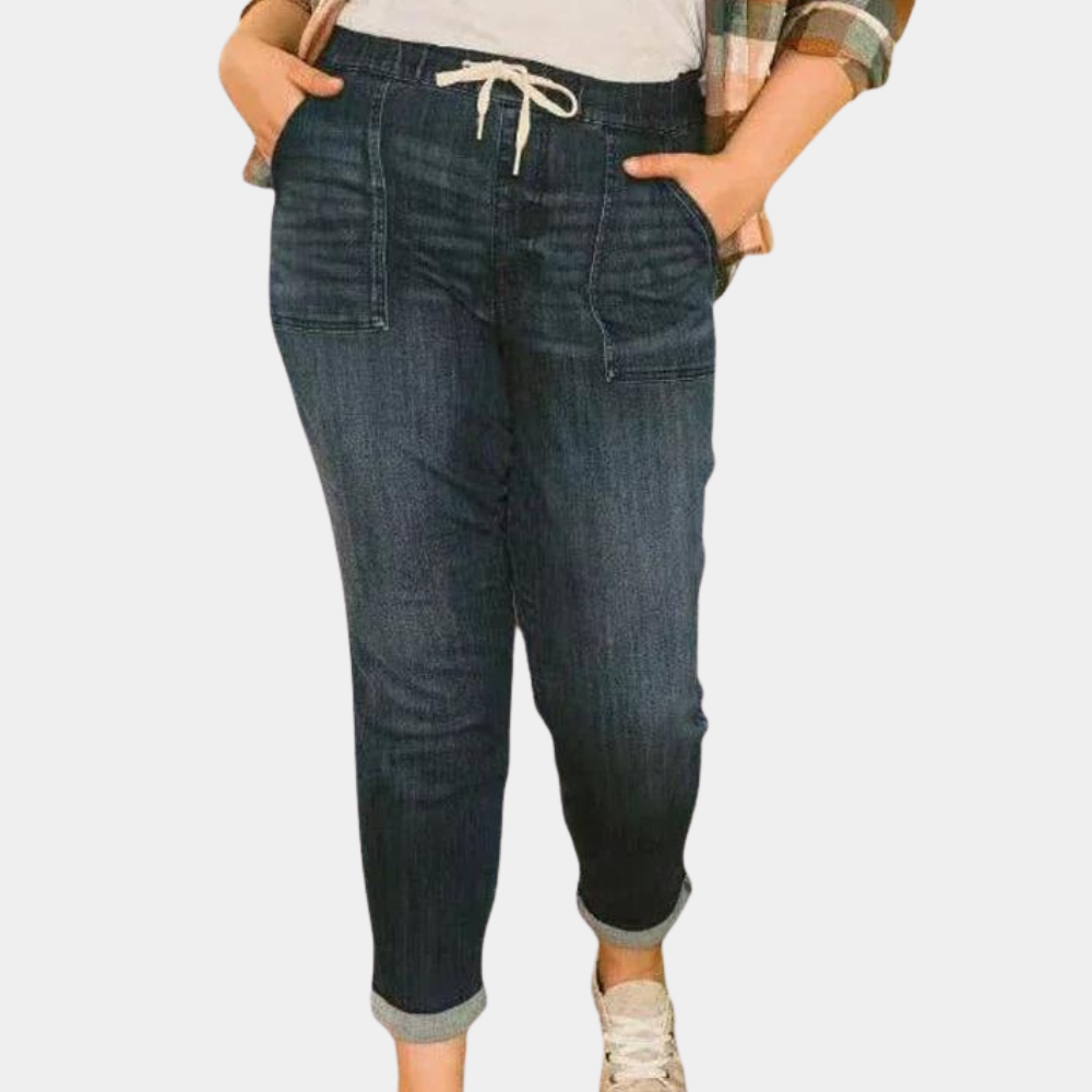 Women's Straight-Leg Jeans - High-Waisted & Drawstring Waist