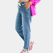 Women's Straight-Leg Jeans - High-Waisted & Drawstring Waist