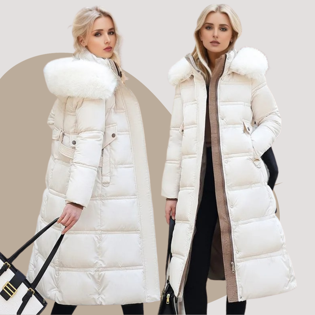 Women's Winter Padded Parka - Drawstring Waist and Detachable Fluffy Hood