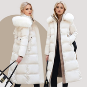 Women's Winter Padded Parka - Drawstring Waist and Detachable Fluffy Hood