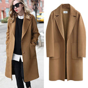 Women's Winter Longline Coat - Notch Lapel and Single Button Closure