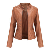 Women's Biker Jacket - Front Zipper with Quilted Detail