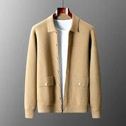 Men's Collared Cardigan - Button Fastening and Patch Pockets