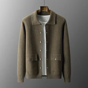 Men's Collared Cardigan - Button Fastening and Patch Pockets