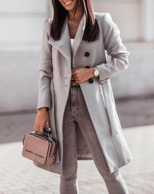 Women's Formal Winter Coat - Longline Double-Breasted with Waist Tie Design