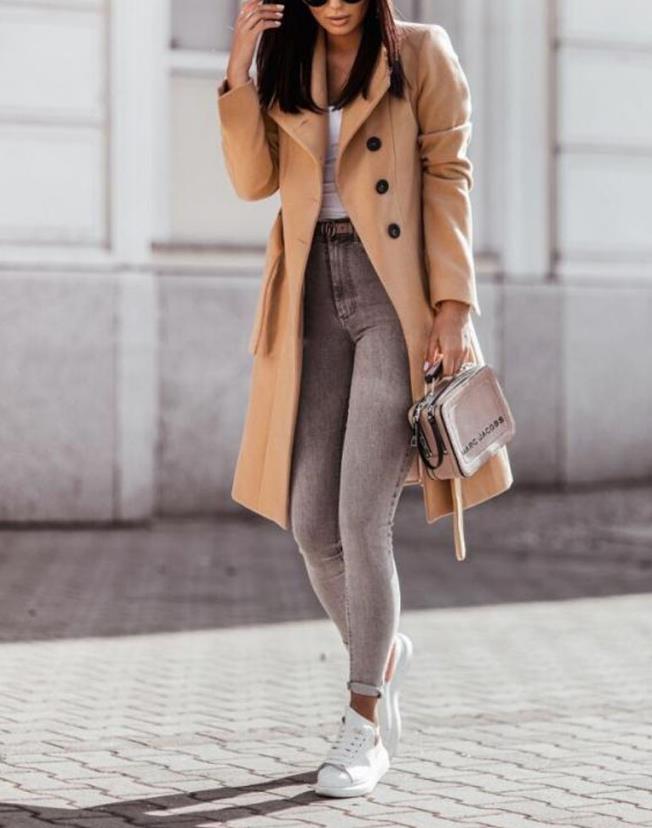 Women's Formal Winter Coat - Longline Double-Breasted with Waist Tie Design