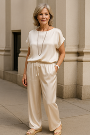 Soft Wide-Leg Trousers and Short Sleeve Top Set for Women